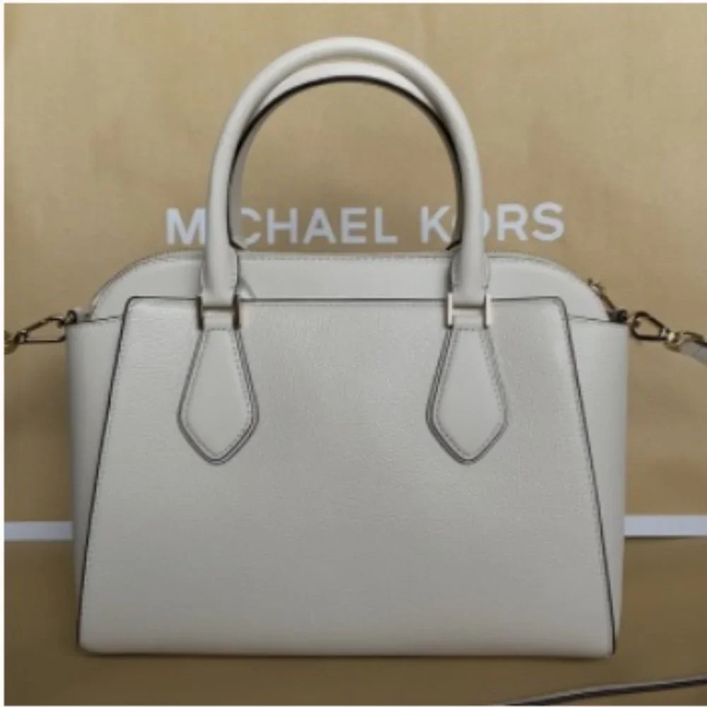 Michael Kors Daria Large Satchel Bag Leather Light Cream - Picture 8 of 16